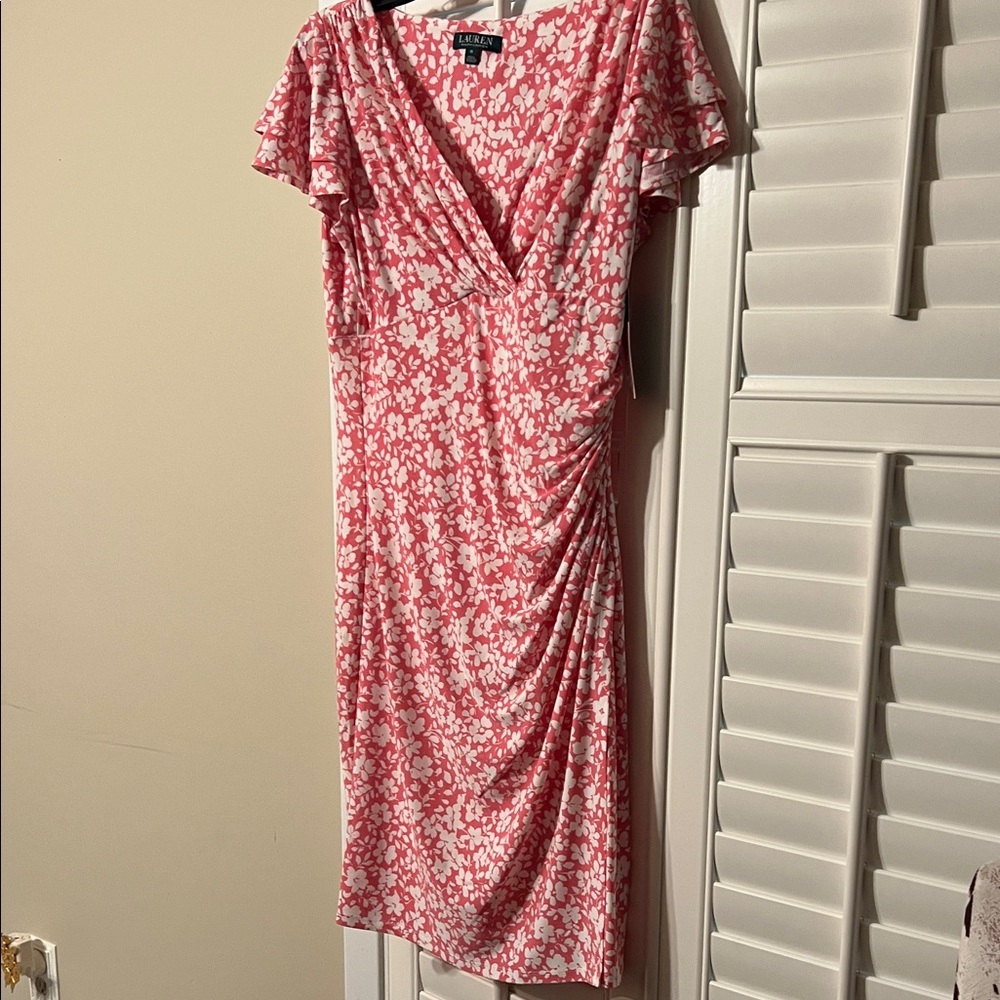 Lauren Ralph Lauren Pink and White Midi Dress